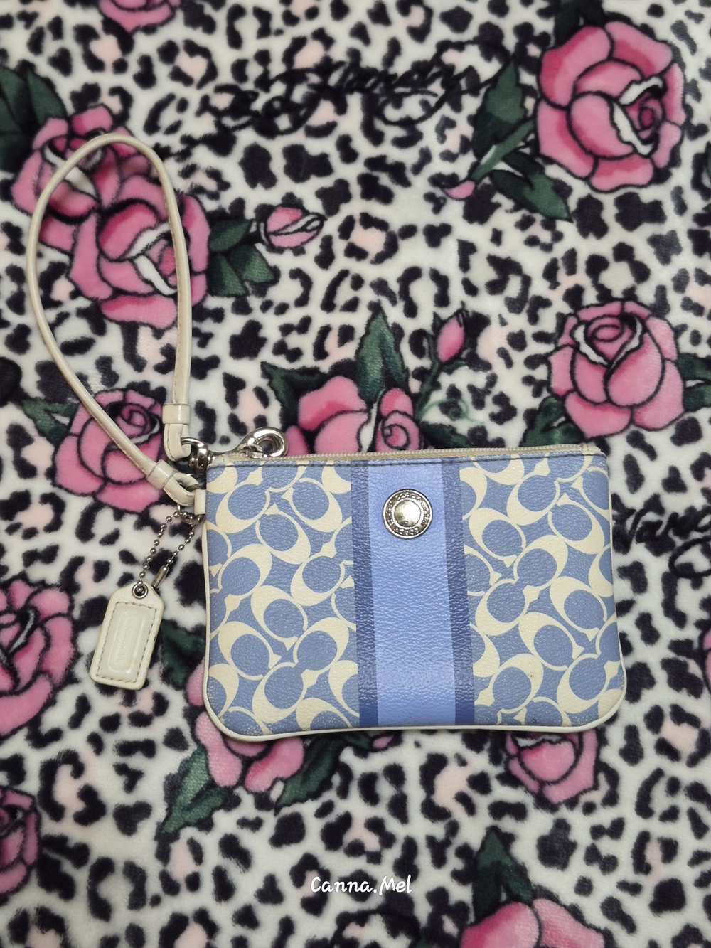 Vintage Y2K Coach Signature Blue and Cream Wristlet